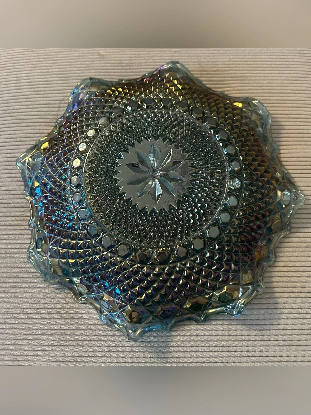 10-inch Indiana Glass Carnival Glass bowl (blue/green/purple) - Picture 3 of 4
